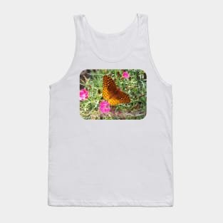 Little Orange Butterfly with Pink Dianthus Flowers Tank Top